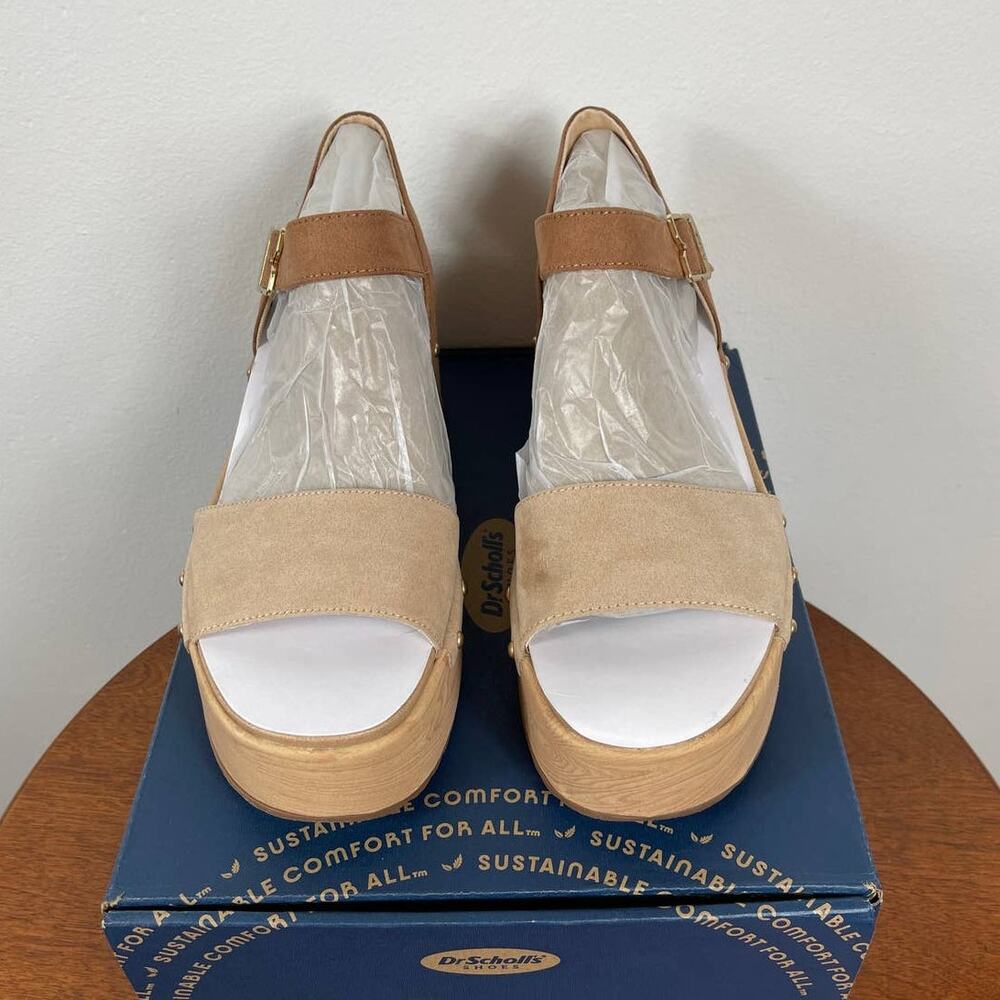 New Dr. Scholl's Dublin Microfiber Platform Sandal, Cuban Sand Women's Size 7.5